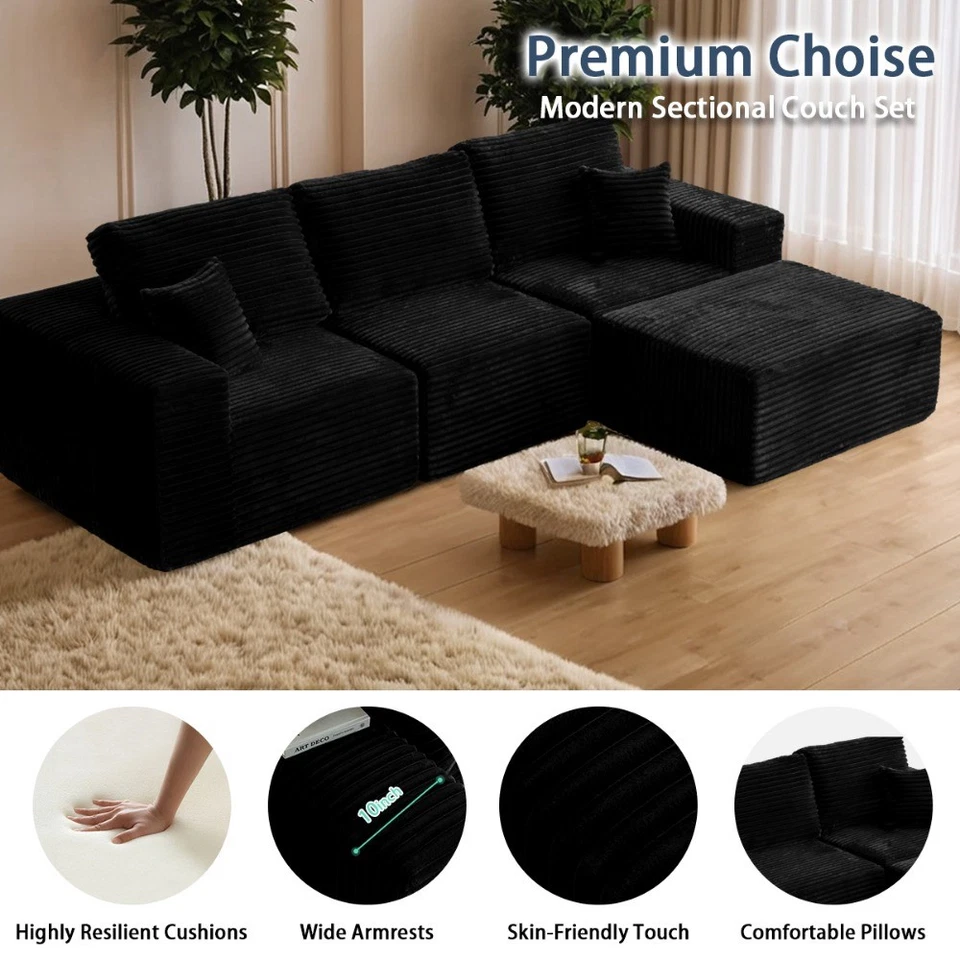 Sofá nube seccional en forma de L de 107" con chaise orientado a la izquierda sofá deshuesado de felpa Foto 3 de 4