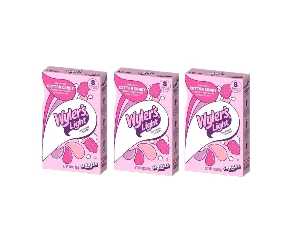 (3-Boxes) Wylers Light Tiktok Inspired COTTON CANDY Drink Mix, 8-Sticks Per Box 