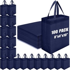 Windyun 100pk 8x4x10" Reusable Non-Woven Tote Shopping Bags Bulk Navy Blue