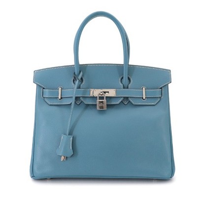 HERMES Birkin 30 Hand Bag Epsom Blue jean Purse 90329432