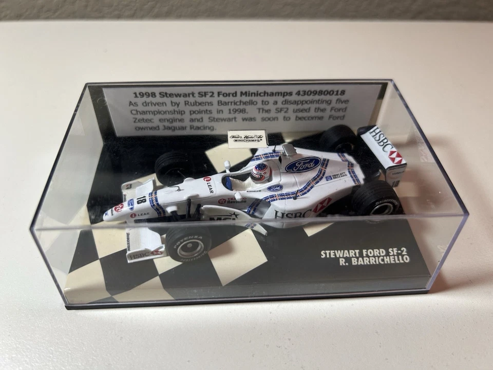 1:43 MINICHAMPS 1998 STEWART FORD SF-2  R.BARRICHELLO 12TH IN 1998 FORMULA 1 MIB - Image 2 of 4