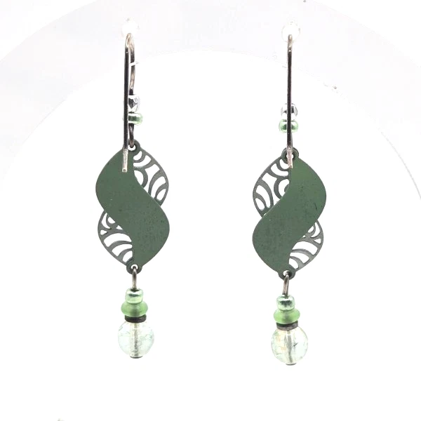 Adajio Hand-Crafted Sea Green Double Helix with Bead Drop Dangle Hook Earrings - Image 4 of 4
