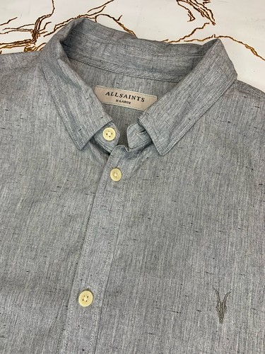 Allsaints Men Gray Button Up Waycross Short Sleeves Shirt Size XL Defect - Picture 3 of 8