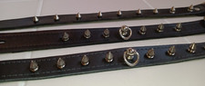 Lot 3 Black Real Leather Spiked Choker Collars w/ Metal Spikes - 17", 18"  20"