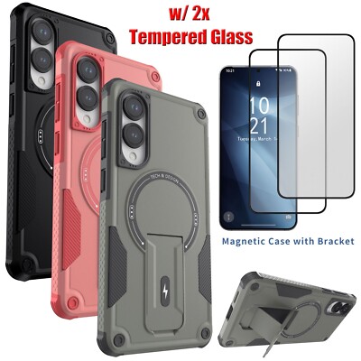 For Samsung S25 Edge Case Heavy Duty Bracket Phone Cover W/ Strap Tempered Glass