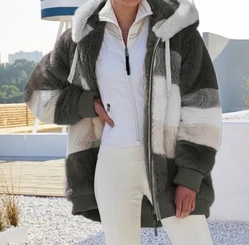 Women's Ladies Winter Hooded Oversized Coat Jacket Fleece Long Parka Quilted Fur - Picture 18 of 22