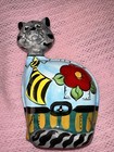 Vintage 1998 Signed Turov Hand Painted Floral Cat W/Tie Ceramic Figurine 9" Euc