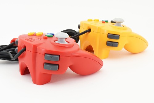 Lot 2 Nintendo 64 N64 Hori Pad Mini Controller Red Yellow Set Tested Japan JP - Picture 11 of 14