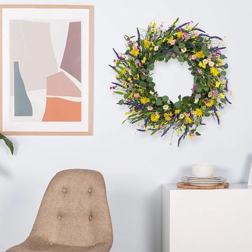 28-Inch Colorful Spring Wreath with Daisy and Lavender for Front Door Decor - Picture 4 of 7