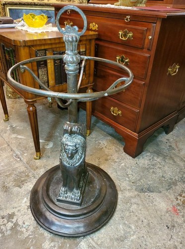 VINTAGE UMBRELLA STAND W/ LION – METAL AND CARVED WOOD – BEAUTIFUL AND ...