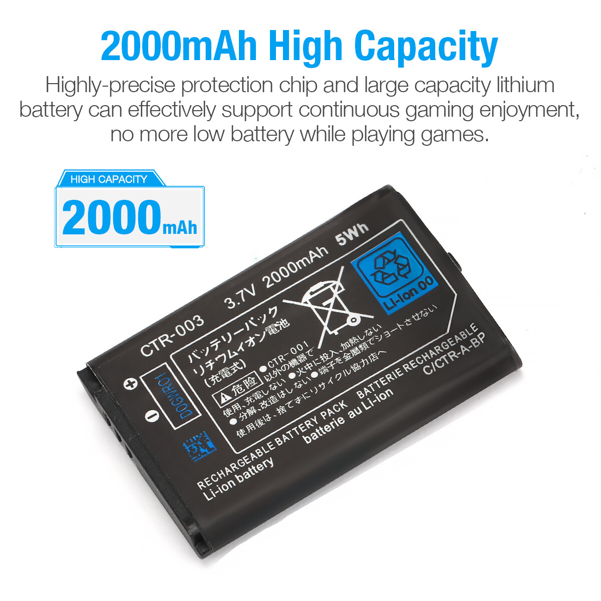 For Nintendo 3DS Battery Replacement + Tool 2000mAh 3.7V Rechargeable