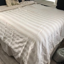 I LOVE LINEN Tan/cream and white stripe linen Duvet Queen READ