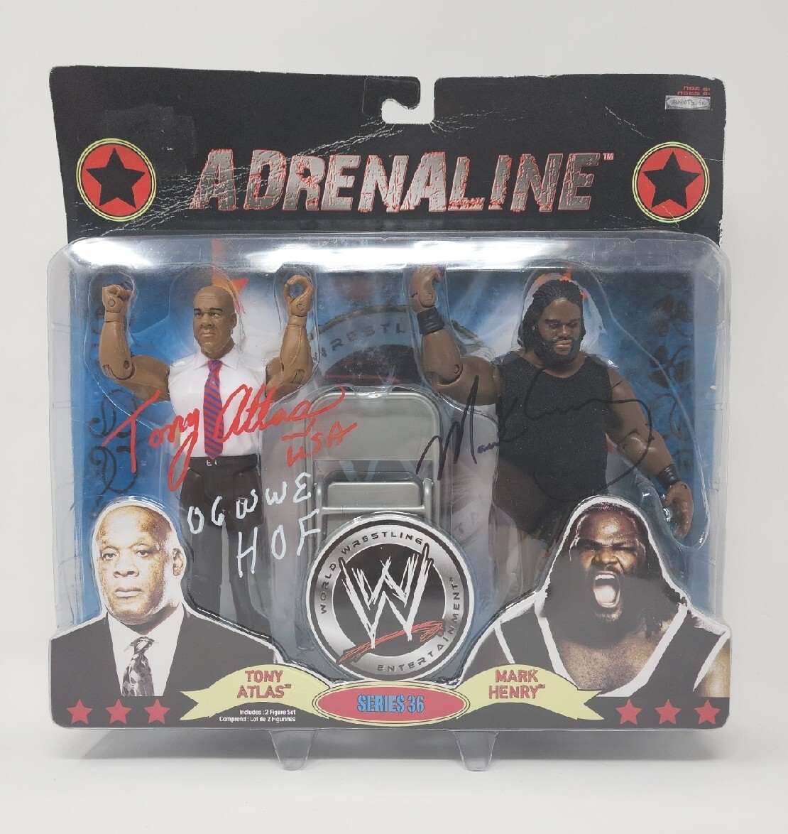 2009 Jakks WWE Adrenaline 36 Tony Atlas Mark Henry 2 Pack Signed Autographed 