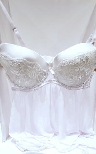 CosmoStyle by Cosmopolitan Women's Lace Trimmed Babydoll ivy348 white 2Piece Set - Picture 6 of 12