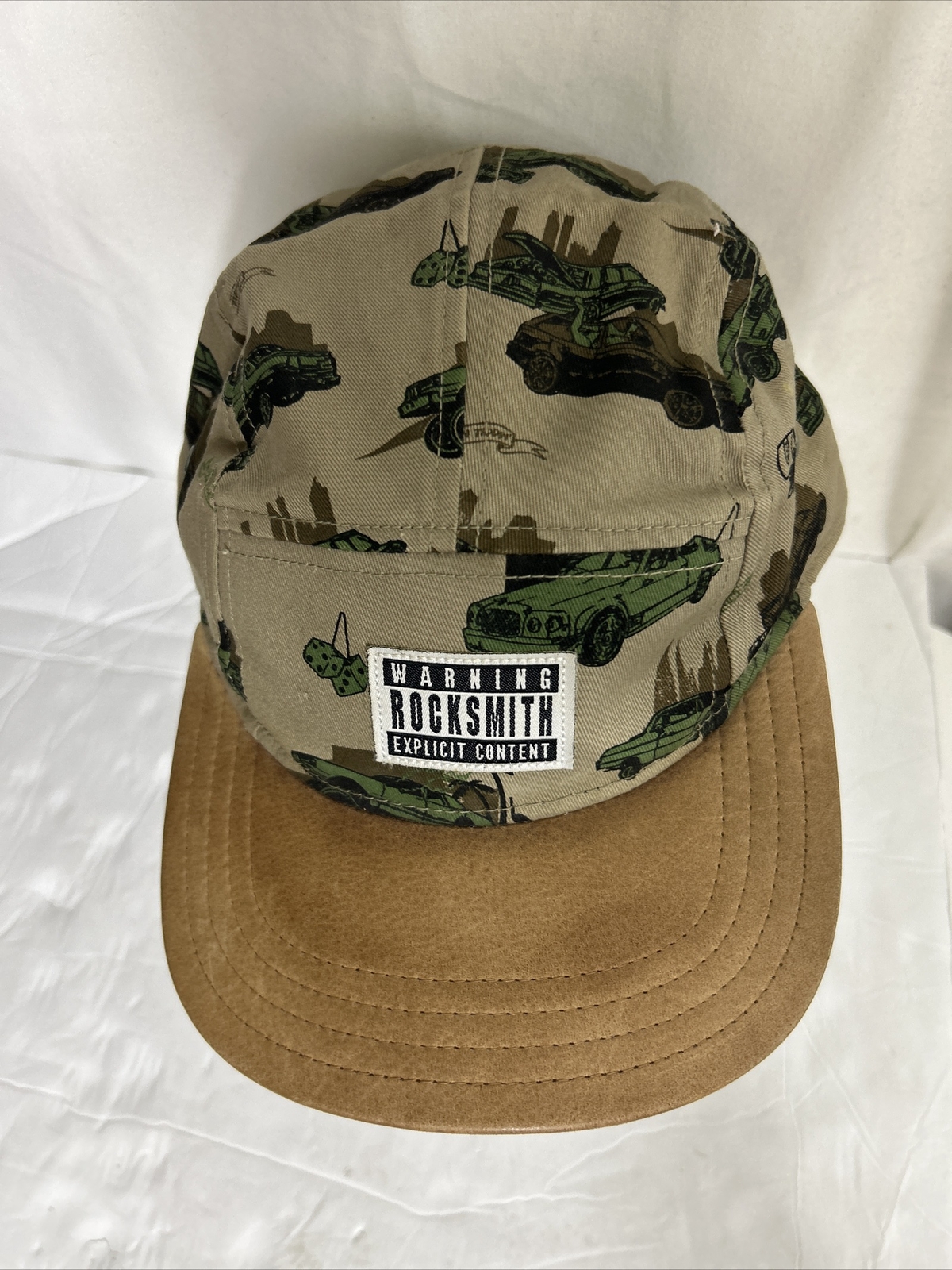 Rocksmith 5 Panel Strapback Hat Beige Leather Bri… - image 3