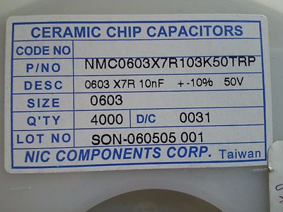 NIC components 4000 ceramic chip capacitors NMC0603X7R103K50TRP