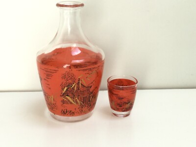 Kleine Böhmische Wein Sherry kleine Karaffe geätztes Glas Vintage