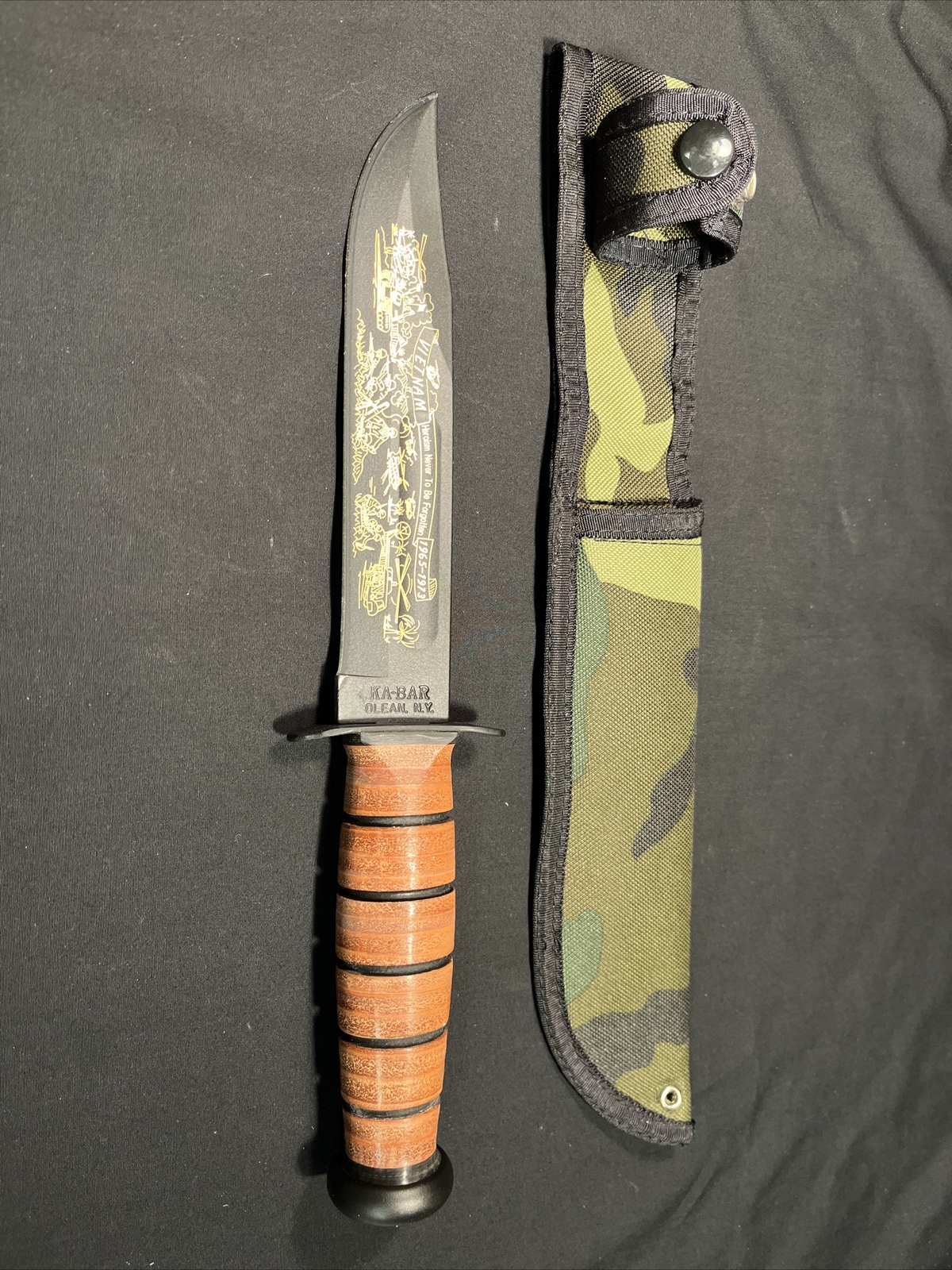 KaBar Vietnam War Commemorative Fighting Knife (Engraved) w/ Sheath eBay