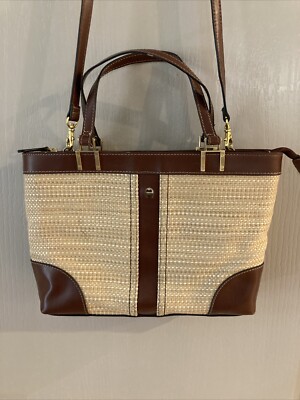 Vintage Etienne Aigner Small Shoulder Bag Purse Woven Straw Brown Leather Nice!