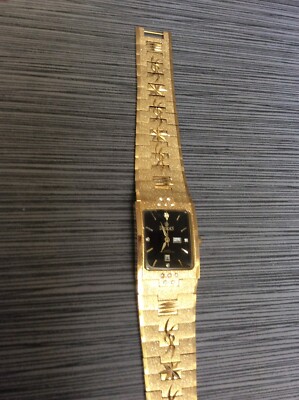 SUNBORN Men's Gold Nugget Dress Watch Black Rectangle Day & Date Dial New Item!