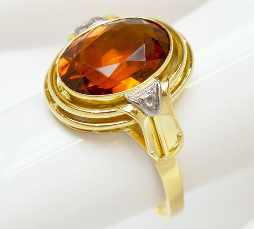 Damenring 14 Karat 585 Gold 3,92g Gelgold Citrin Topas Goldtopas Diamanten Gr.58