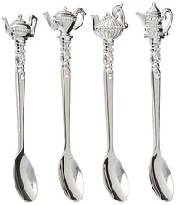 Silver 87625 Silver Plated Teapot Tea Spoon with Crystal Pack of 4 Table Decor