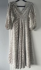 NWT Ganni White Tan Animal Print MIDI Dress Size 10