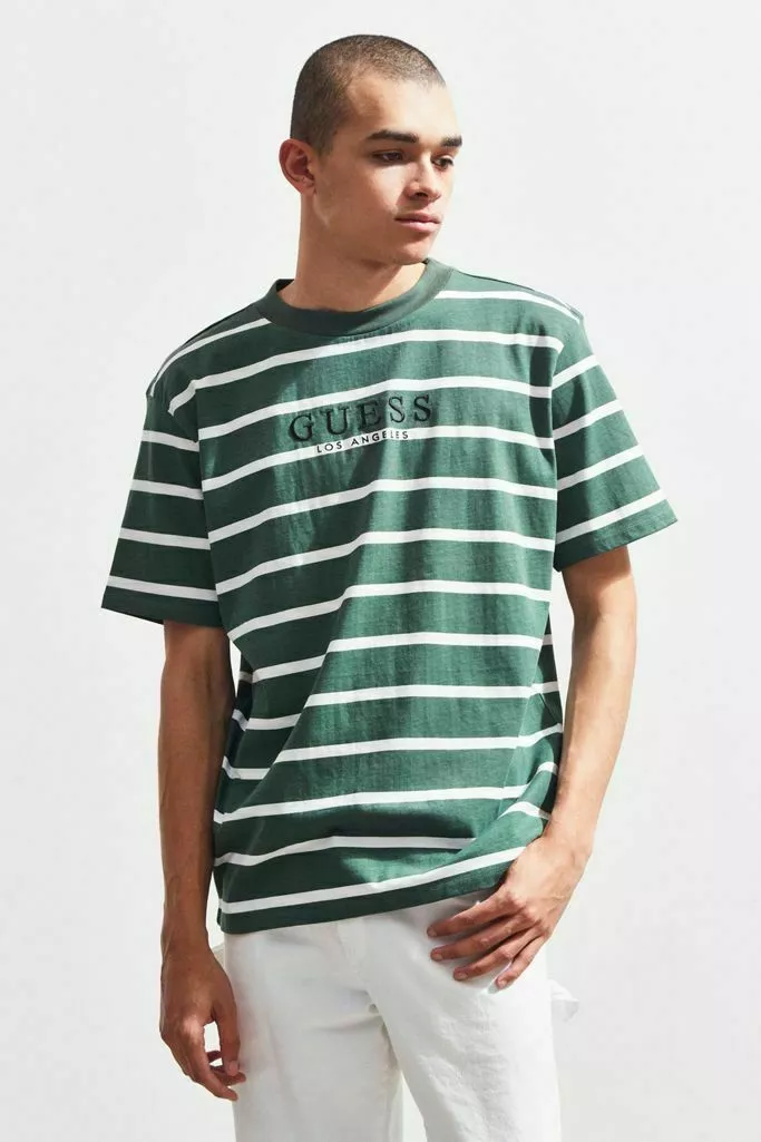 GUESS Doheny Stripe Tee Green T Shirt Size Large