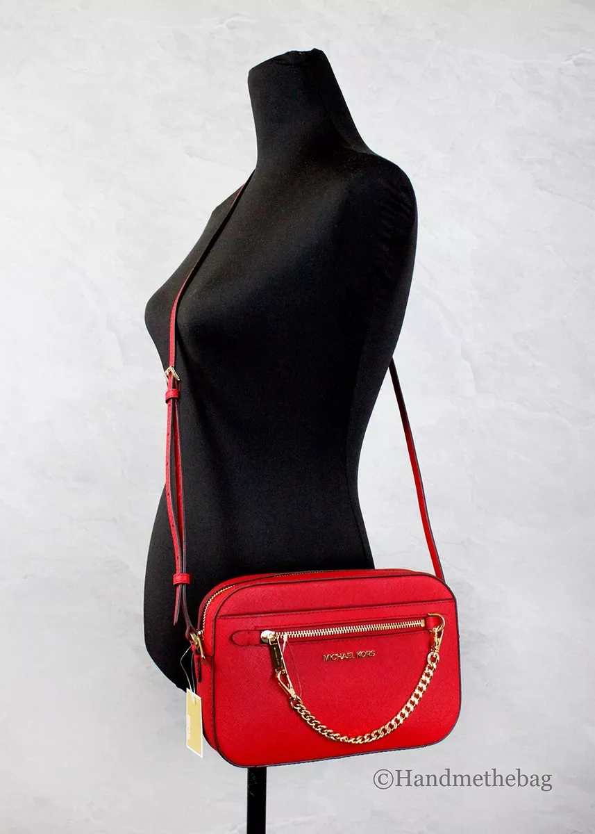 Michael Kors Jet Set Large East West Bright Red Leather Zip Chain