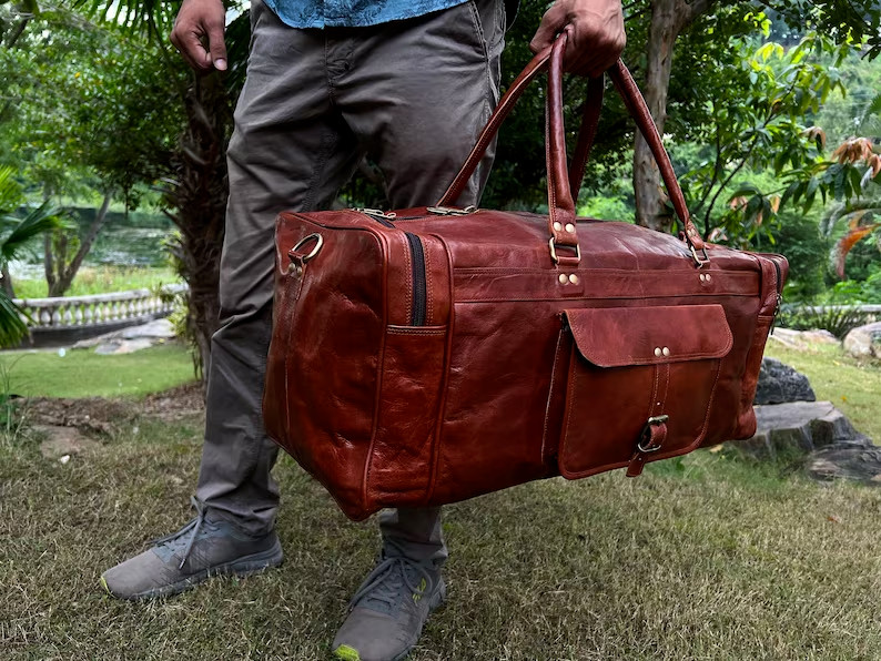 Gran Oferta Hombre Vintage Handmade Viaje Equipaje Bolso Gimnasio Piel de Cabra