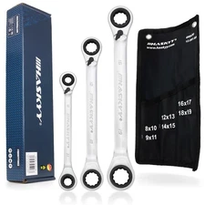 4 in 1 Ratschenringschlüssel Satz 8-19 Ringratschenschlüssel umschaltbar Set