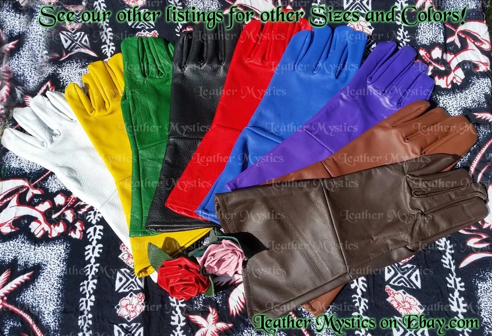 White Leather Gauntlet Gloves for Renaissance Faires, Cosplay, and Theater - Image 2 of 4