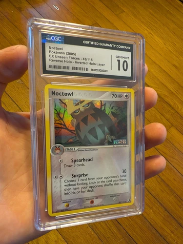 (TOP POP 4) Pokémon Noctowl EX Unseen Forces 43/115 ERROR Holo CGC 10 Gem Mint
