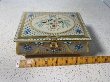 Vintage Easter S.L.K. Co Tin Hinged Container Trinket Box Gold Flowers 1960