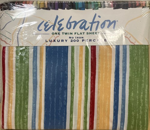 VINTAGE CELEBRATION STRIPE TWIN FLAT SHEET BRAND NEW IN PACKAGE