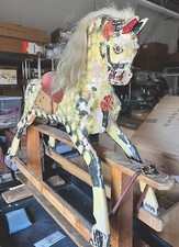 Antique Wood Glider Rocking Horse Carved Imported Real Hair Rare