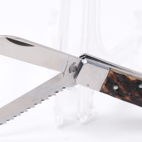 COLTELLO TASCABILE PIEGHEVOLE VINTAGE VECCHIO RARO TEDESCO GML CORNO DI CERVO SPORTIVO CACCIA CON SEGHETTO - Foto 4 di 15