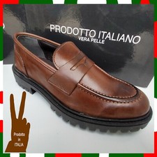 SCARPE UOMO pelle mocassino CLASSICO ELEGANTI FRANCESINE VITELLO CUOIO  VV