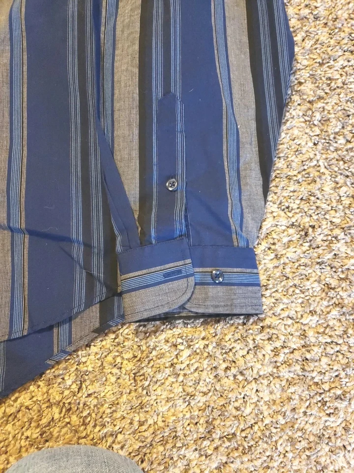 Camisa de vestir para hombre XL puritana abotonada azul gris manga larga  Foto 4 de 4