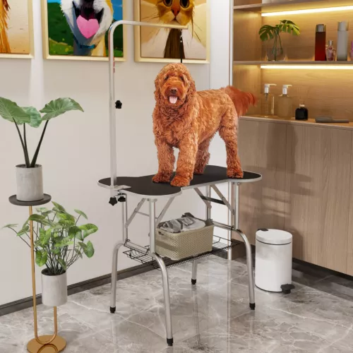 Pet Foldable Grooming Table w/ Adjustable Arm Non-Slip Rubber Tabletop Leash