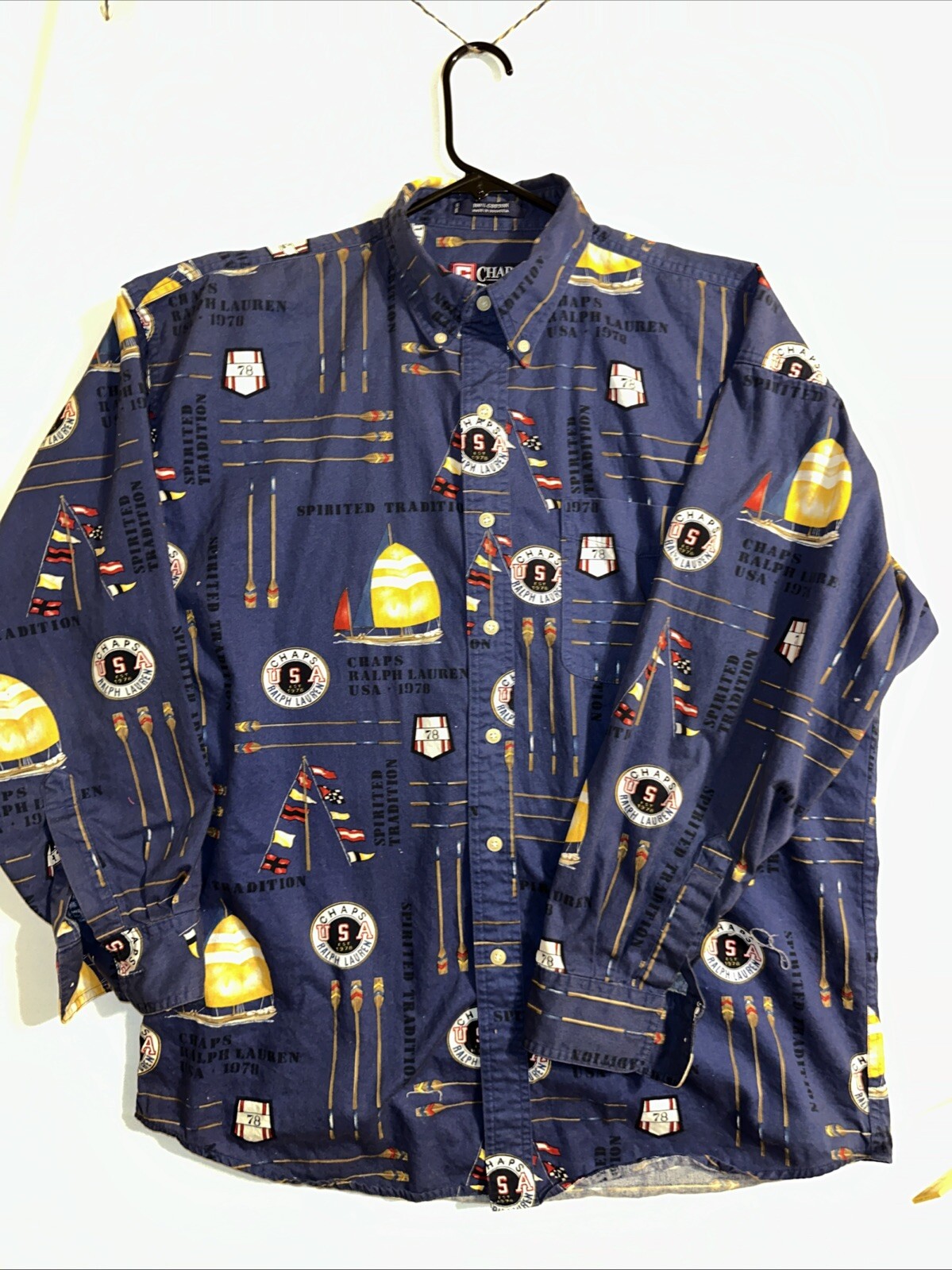 FILA Camicia vintage anni 90 Ralph Lauren Chaps USA canottaggio nautico vela logo grande