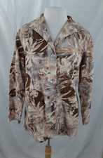 Coldwater Creek Jacket Women's L Brown Floral Linen Cotton Boho Casual Lagenlook
