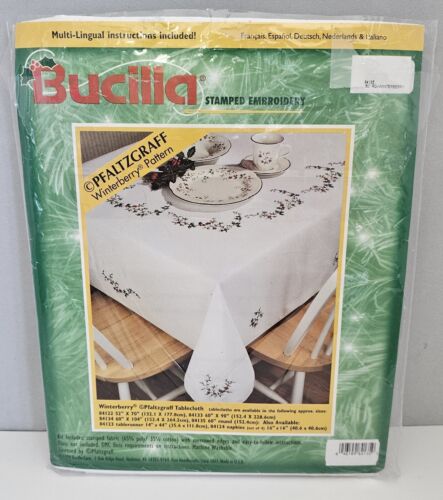 BUCILLA Stamped for Embroidery Tablecloth WINTERBERRY PFALTZGRAFF 60" Rd