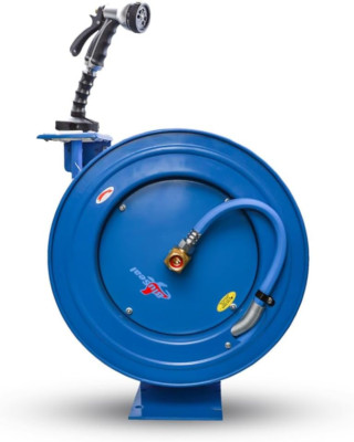 BLUSEAL Retractable Hose Reel with 50' Hot Water Hose & 9 Pattern Nozzle
