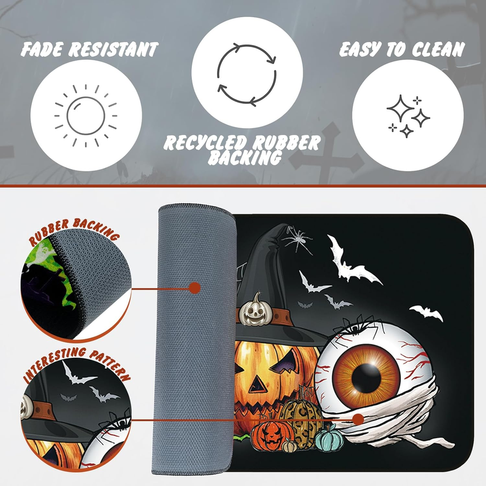 Set of 2 Halloween Kitchen Rugs and Mats Pumpkin Non Slip Backing Mat