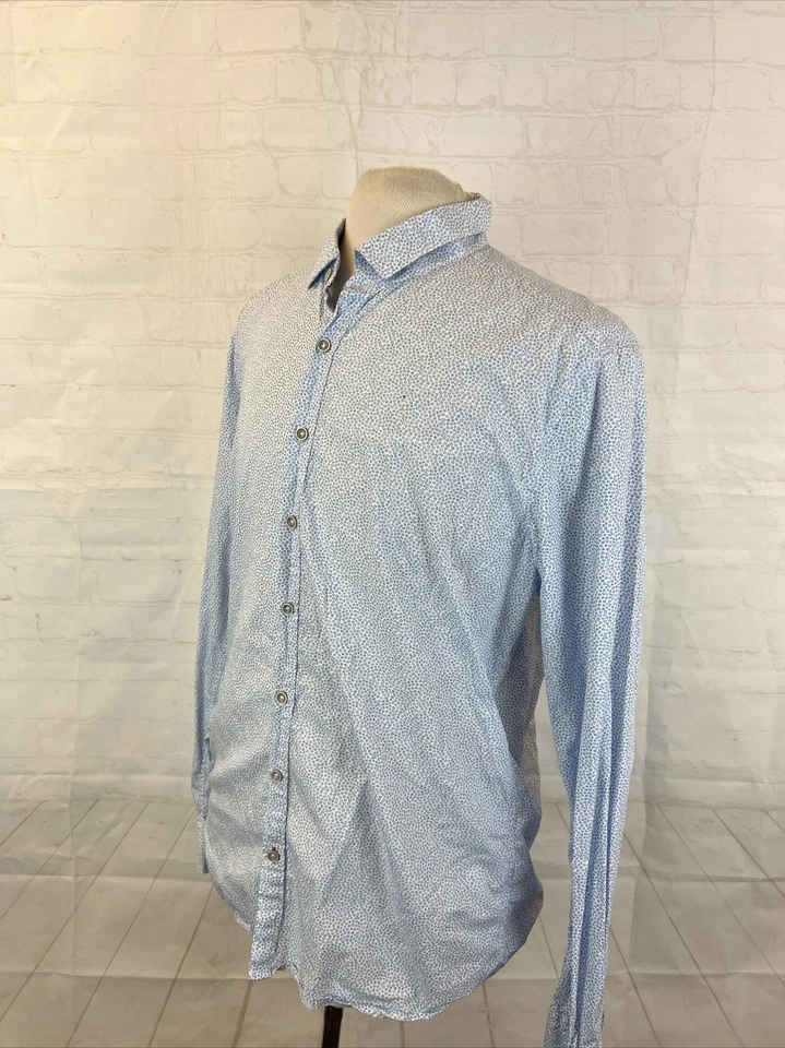 Camisa de vestir delgada Pure H. Tico de algodón floral blanca y azul para hombre XL $178 Foto 3 de 4