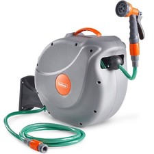VonHaus Hose Reel 30m Wall Mounted Retractable Auto Rewind Reel with Spray Gun
