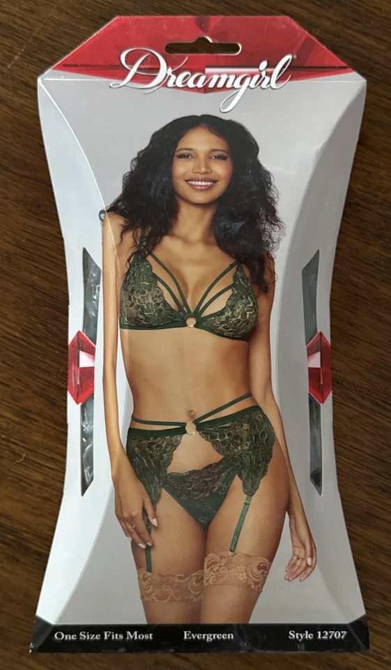 Juego de 3 piezas de encaje con cordón metálico Dreamgirl - Evergreen - 12707 - OS Foto 4 de 4