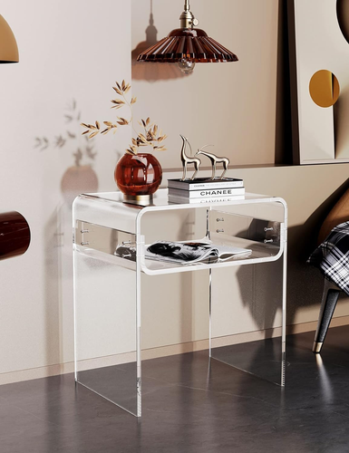 Clear Acrylic End Table 2-Tier Bedside Nightstand for Living Room Bedroom Home D - Picture 9 of 9