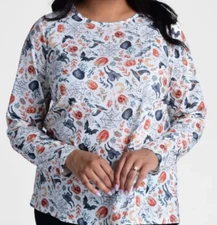 CJ Banks Size 1X Halloween print knit top, crew neck,  long sleeves NWT